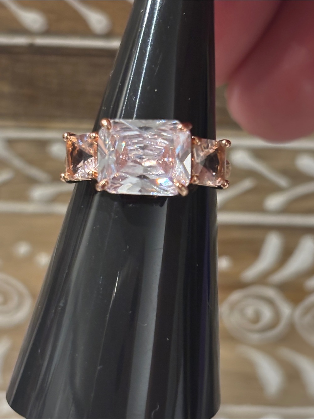 Rose Gold-Tone Three-Stone Pink Stone Ring